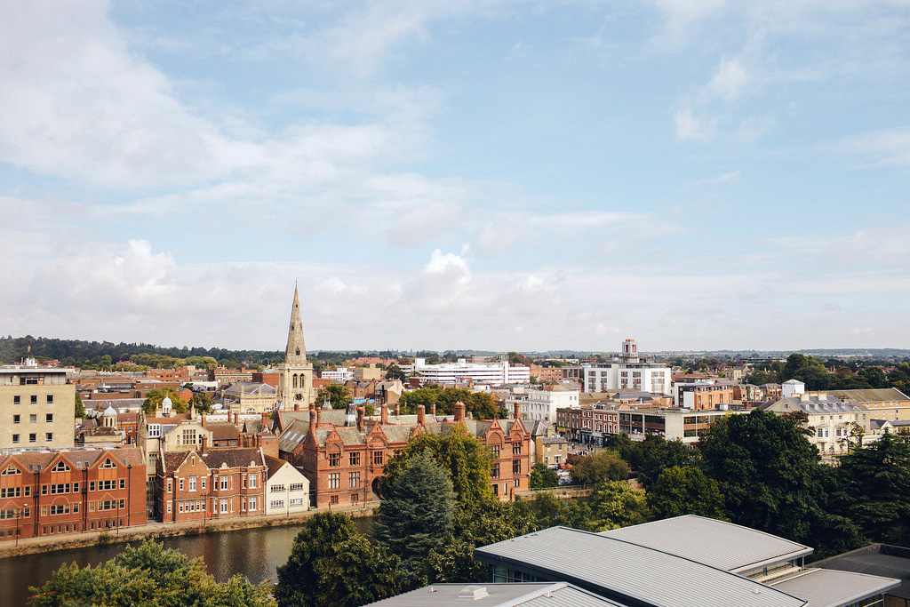 An aerial view of Bedford